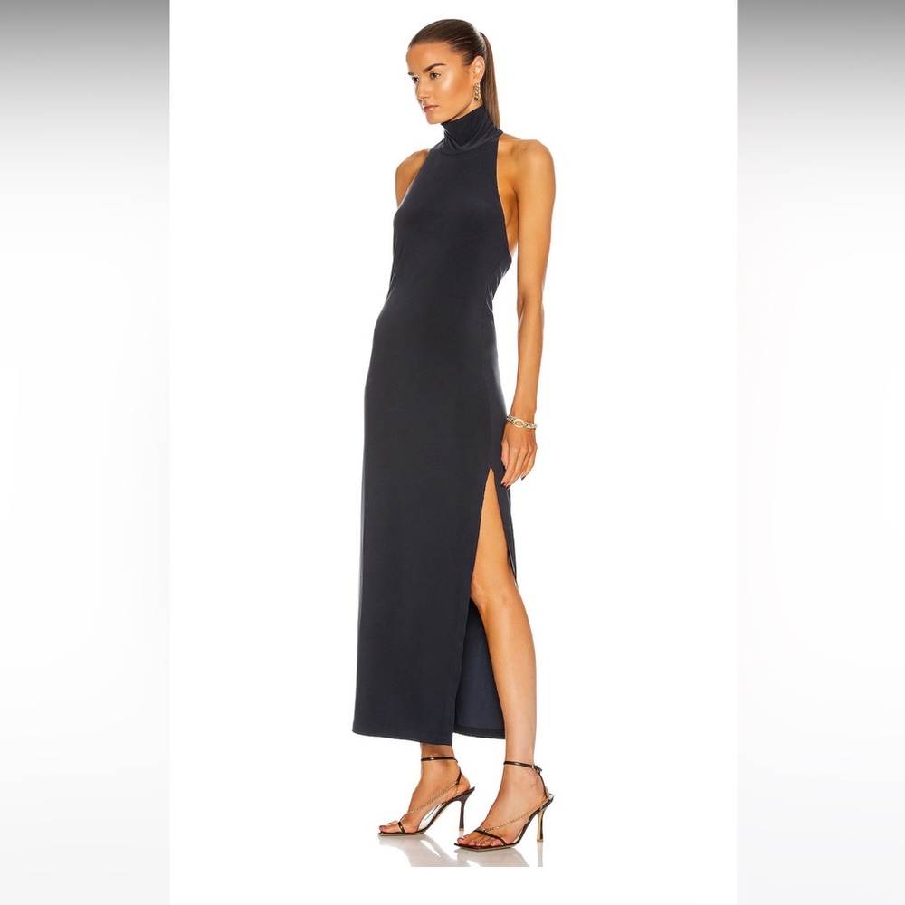 Norma Kamali Halter Turtle Side Slit Gown color Pewter, XL excellent condition